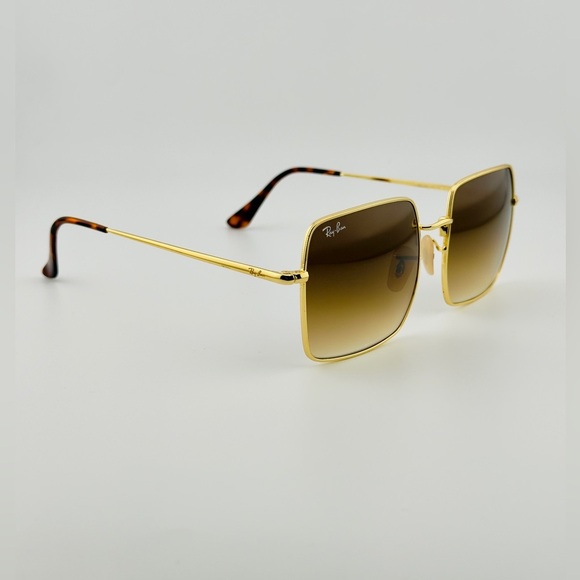 Ray-Ban Square Classic Sunglasses RB1971 Gold Frame Light Brown Gradient Lenses - Picture 9 of 14